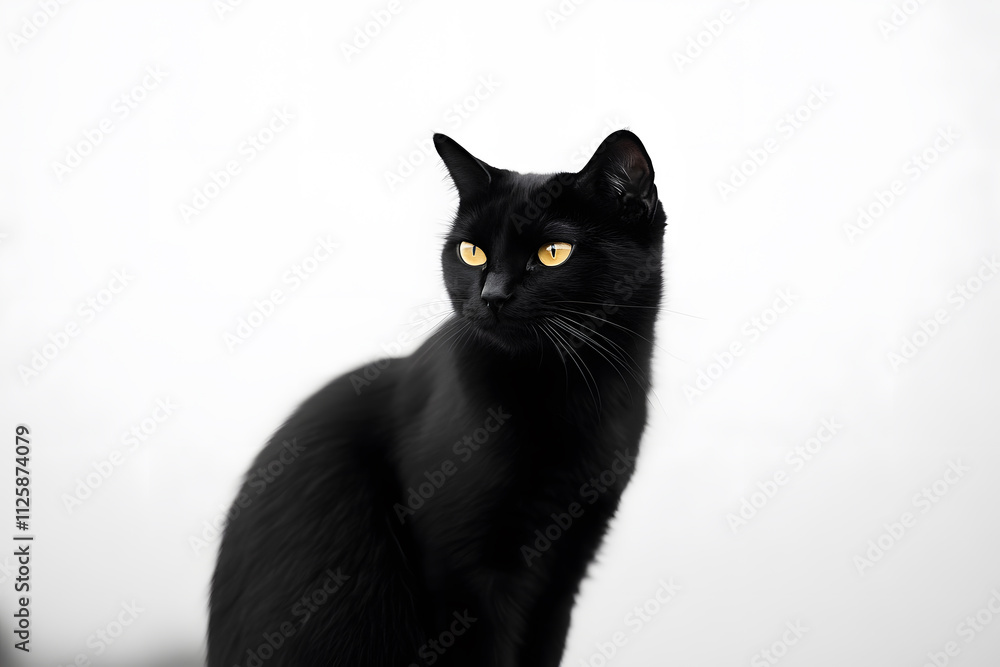 Elegant black cat sitting gracefully with sleek fur gleaming in the light Elegant black cat sitting gracefully with sleek fur gleaming in the light
