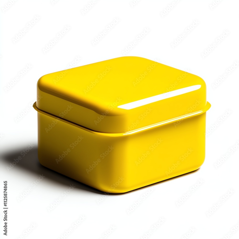 Glossy yellow square container with lid on a white isolated background. Glossy yellow square container with lid on a white isolated background.