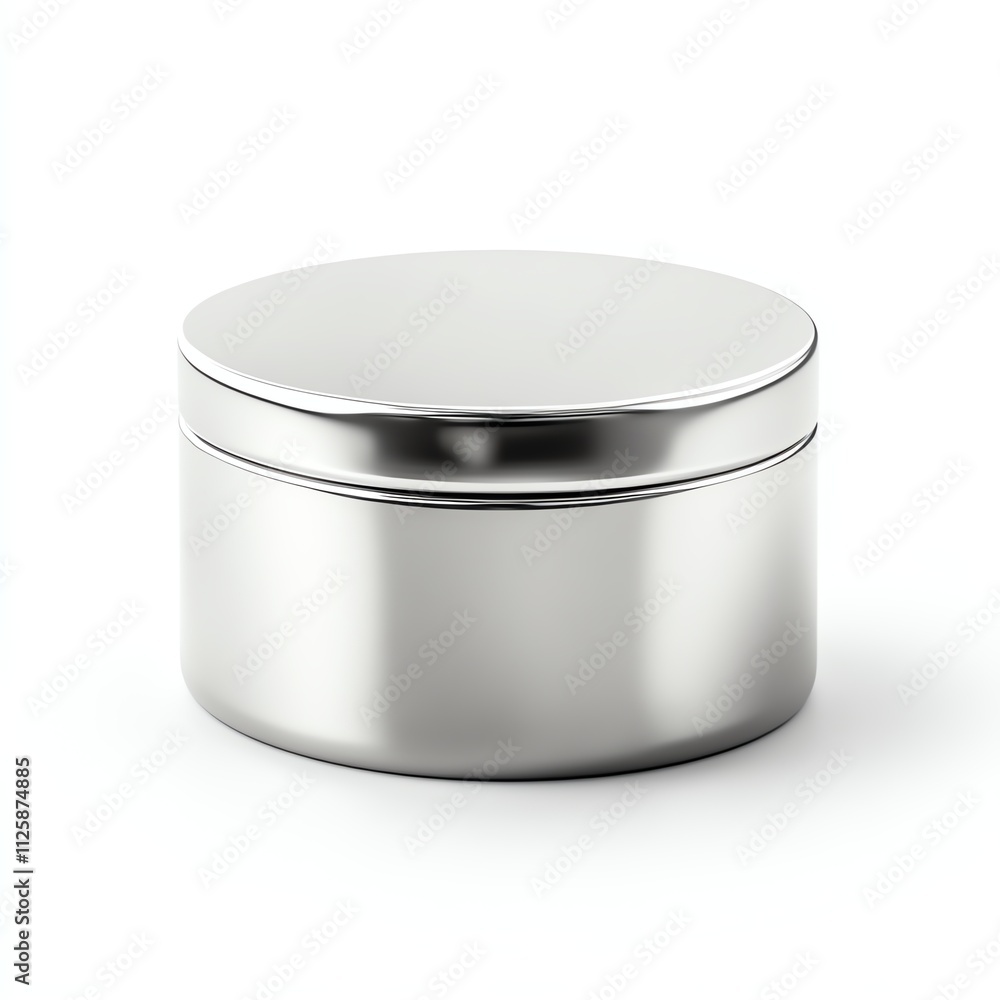 Silver metal container with a smooth lid on a white isolated background. Silver metal container with a smooth lid on a white isolated background.