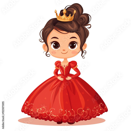 Adorable Princess in Red Gown and Golden Crown photo