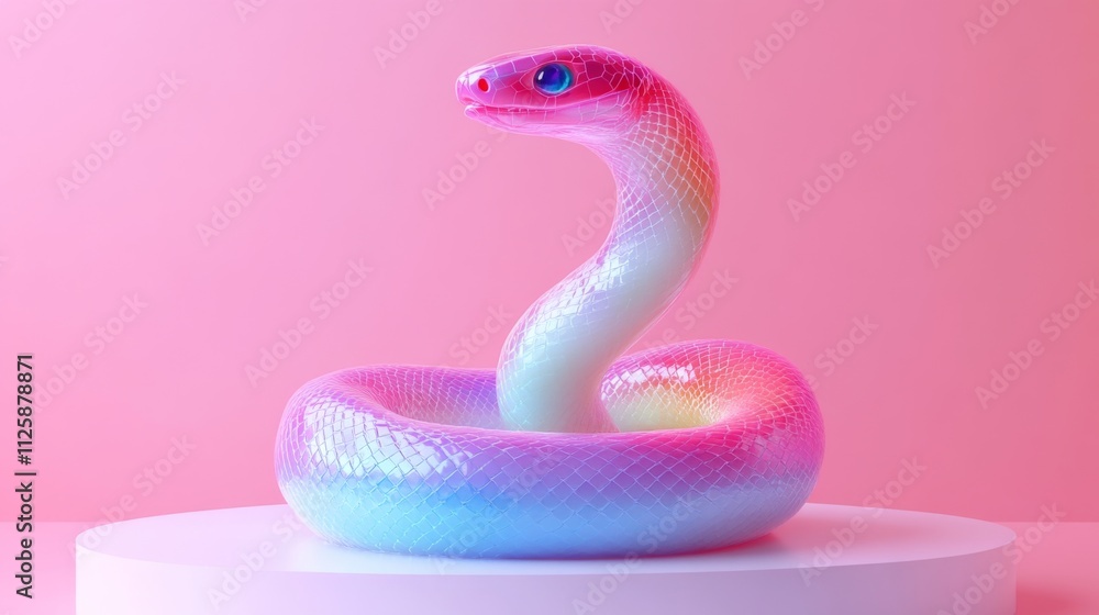 Fototapeta premium Abstract sculpture of an iridescent snake on a pastel background