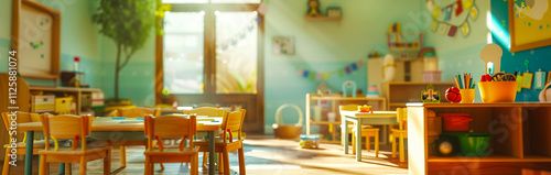 A daycare classroom in bright sunshine
