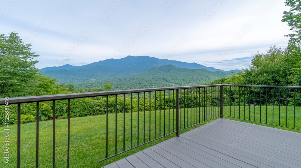 Mountain View Deck Scenic Landscape Deck Railing Green Grass Home Exterior Mountain View Deck Scenic Landscape Deck Railing Green Grass Home Exterior