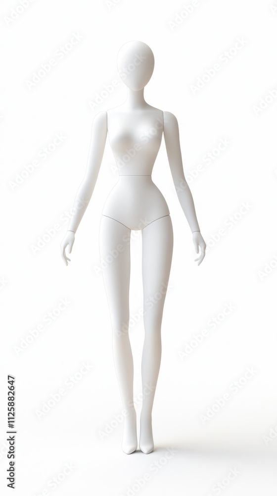 A minimalist white mannequin stands upright against a plain background, showcasing a sleek design ideal for fashion displays and artistic presentations. A minimalist white mannequin stands upright against a plain background, showcasing a sleek design ideal for fashion displays and artistic presentations.