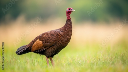 Wallpaper Mural A wild turkey stands gracefully in a lush green field, showcasing its rich brown feathers and distinctive red head. Torontodigital.ca