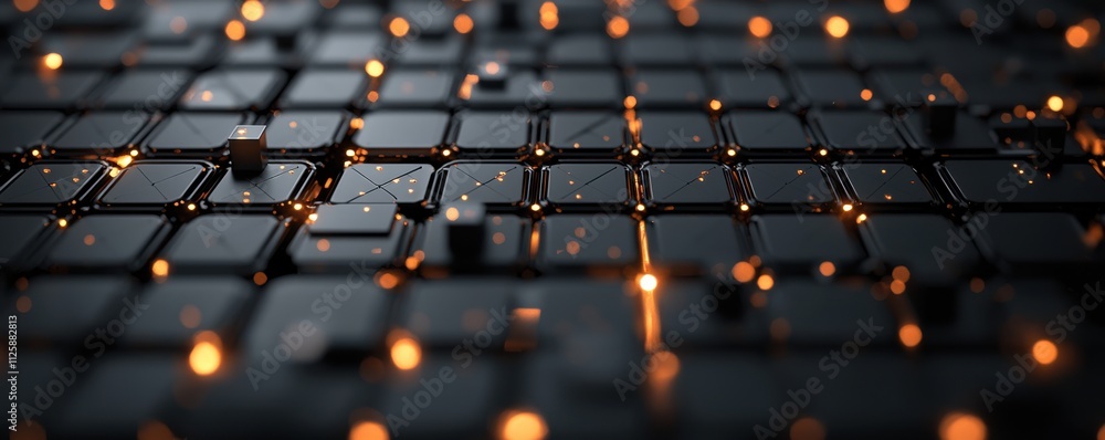 Fototapeta premium Radiant nodes illuminate dark geometry in cyber backgrounds