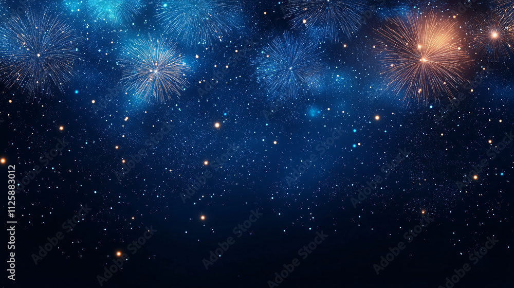 Vibrant fireworks burst in a deep blue night sky, perfect for New Year celebrations, event promotions, and festive designs, featuring ample space for text integration. Vibrant fireworks burst in a deep blue night sky, perfect for New Year celebrations, event promotions, and festive designs, featuring ample space for text integration.