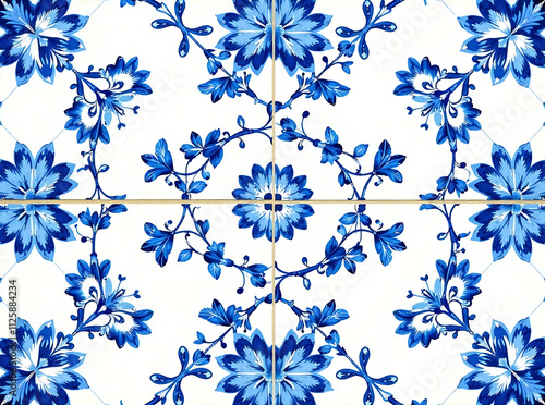 Delft blue dutch seamless pattern Floral blue seamless pattern Vintage dutch tile decor