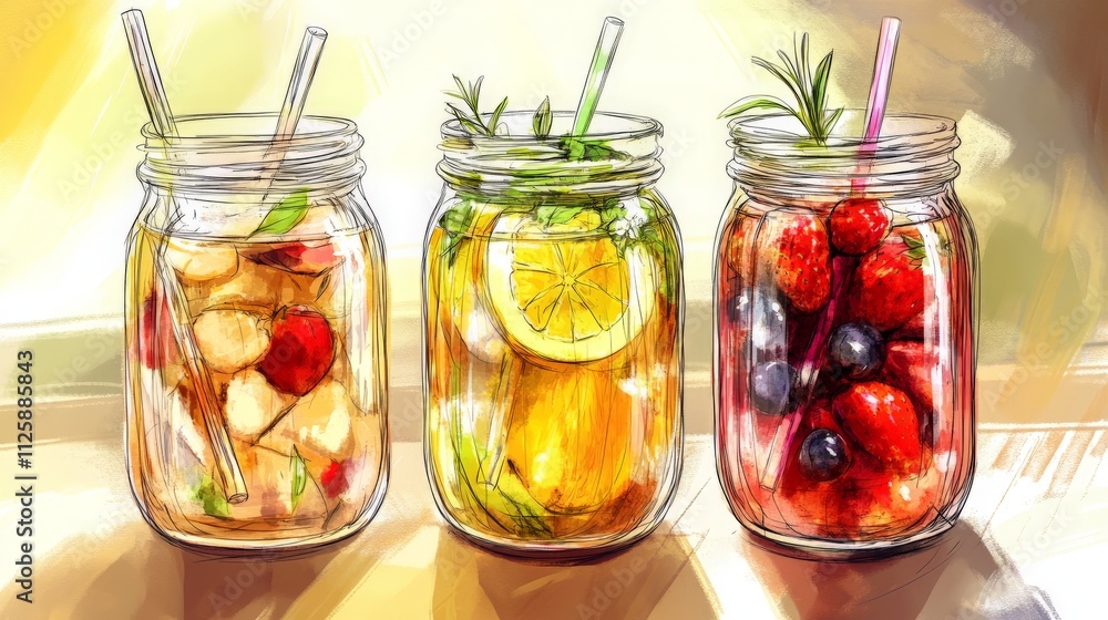 Herbal Infusions in Glass Jars with Ambient Light Herbal Infusions in Glass Jars with Ambient Light