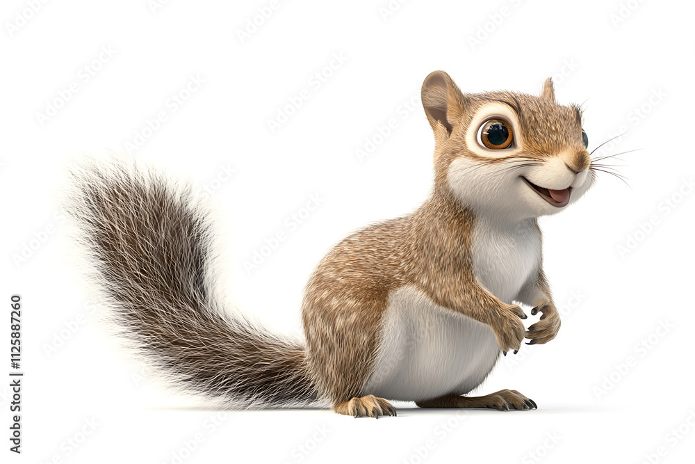 Obraz premium Happy cartoon squirrel standing on white background, looking cheerful and friendly