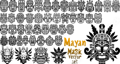 Mayan Mask Vector Set: A Collection of Ancient American Iconography