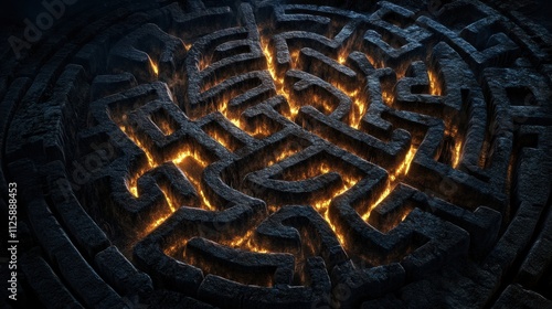 A unique labyrinth shaped like a human brain features glowing pathways, symbolizing the complexities of thought and navigation. Generative AI photo