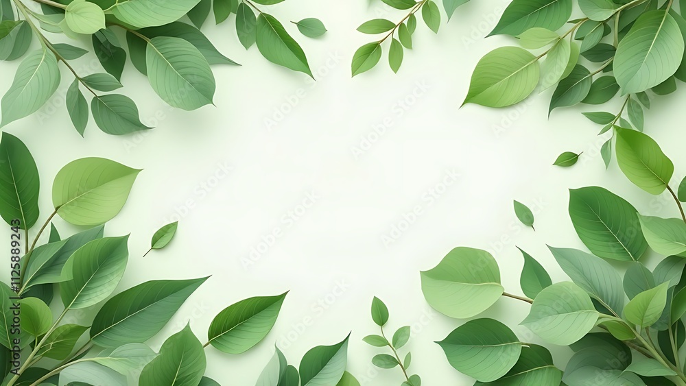 Spring banner, greeting card. Soft, refreshing design with a pastel green background. Adorn the edges with delicate, semi-transparent green leaves, creating an airy and natural frame. Spring banner, greeting card. Soft, refreshing design with a pastel green background. Adorn the edges with delicate, semi-transparent green leaves, creating an airy and natural frame.