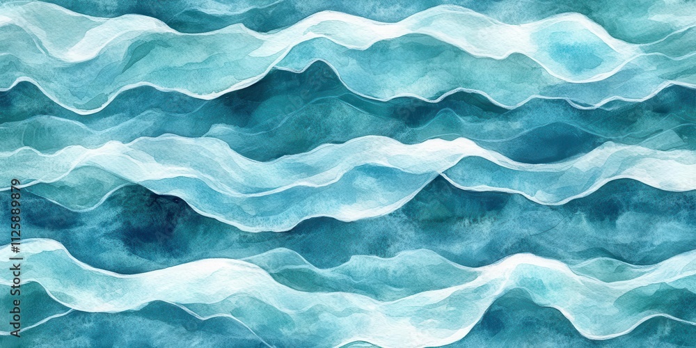 Obraz premium Abstract watercolor waves in shades of blue, creating a calming, fluid atmosphere.