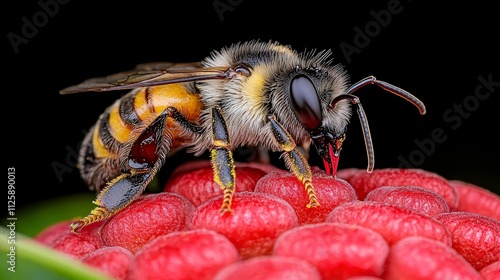 Close up Bee Pollinating Red Flower  Macro Insect Photography  Nature Wildlife