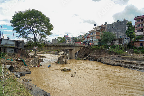 after flooding of the Nakhu River in Lalitpur, Nepal. photo