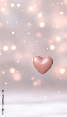 A soft pink heart surrounded by gentle bokeh lights on a blurred background.