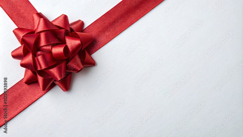 Red ribbon and bow on white background, perfect for gifts and celebrations Red ribbon and bow on white background, perfect for gifts and celebrations