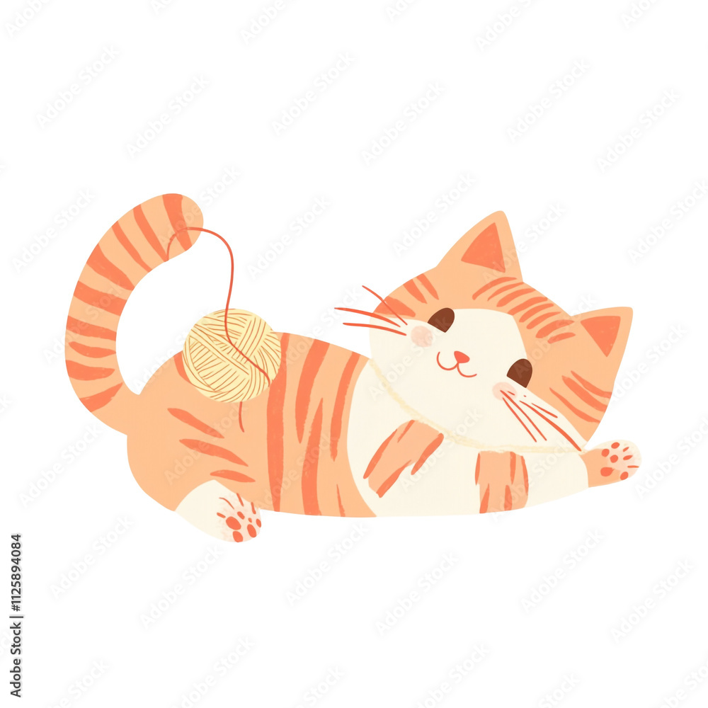 Fototapeta premium Adorable Orange Tabby Kitten Playing with Yarn Ball
