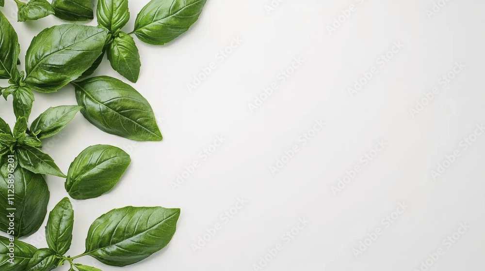 Fresh Basil Leaves on White Background | Minimalism Fresh Basil Leaves on White Background | Minimalism