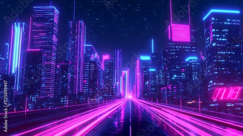 A vibrant neon cityscape at night, showcasing futuristic architecture and dynamic lighting.