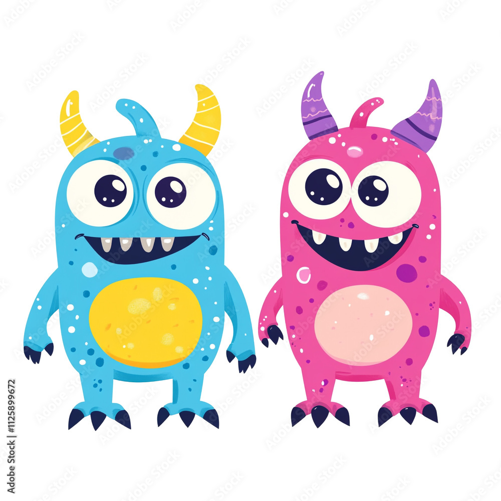 Fototapeta premium Adorable Cartoon Monsters: A Pair of Friendly Creatures