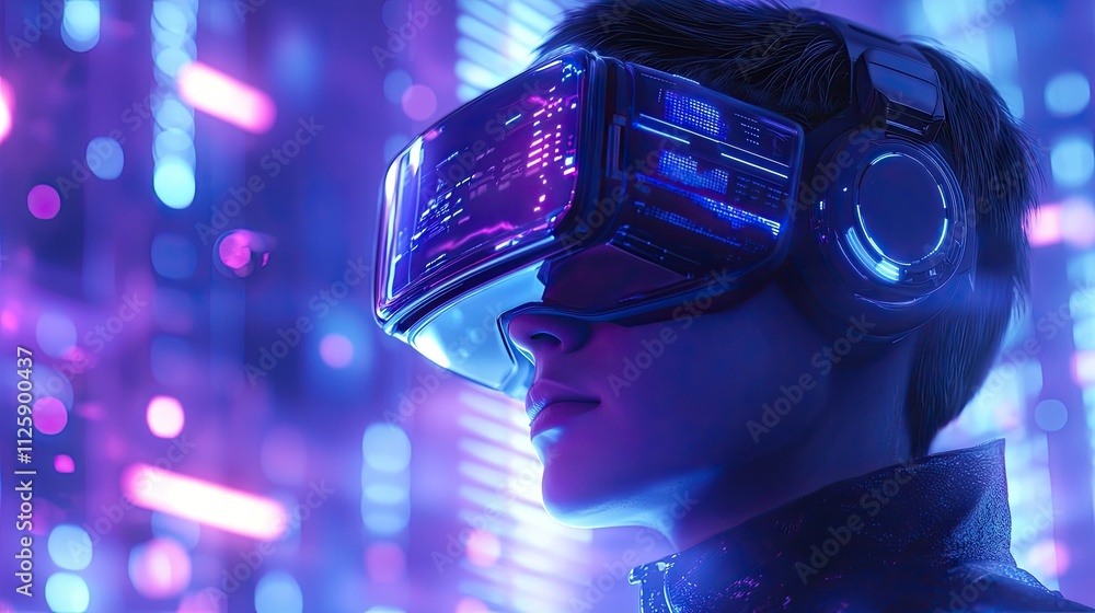 Illustration of an individual immersed in virtual reality, exploring vast online data storage in a high-tech environment. Illustration of an individual immersed in virtual reality, exploring vast online data storage in a high-tech environment.