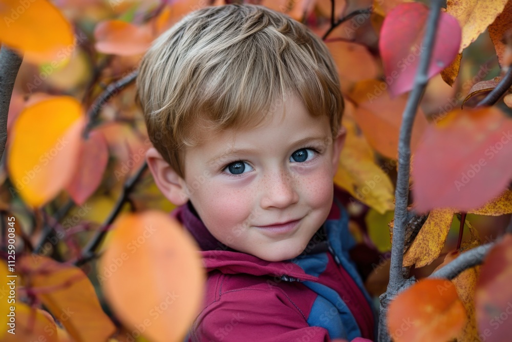 smiling child among autumn leaves smiling child among autumn leaves