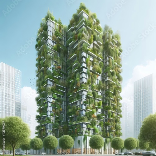 91 Skyscraper with Vertical Garden A modern skyscraper covered i