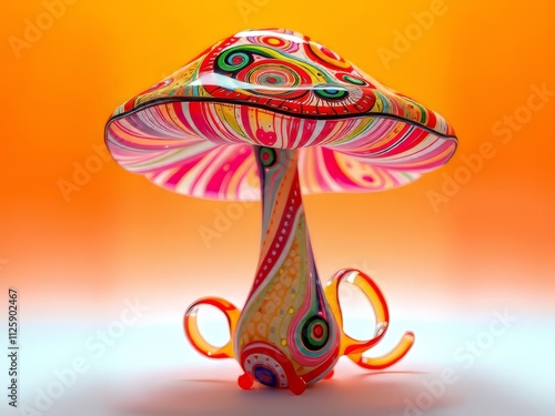 Intricate, colorful glass mushroom artwork. photo