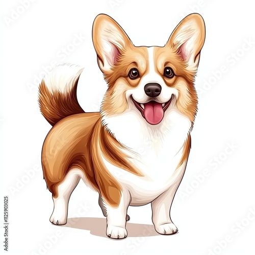 A cheerful, cartoon-style illustration of a corgi with a happy expression, showcasing its distinctive short legs and fluffy tail.