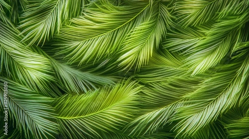 42.Close-up of Myriophyllum aquaticum leaves with a feather-like appearance, each leaf fine and feathery with soft green hues; the delicate leaf structure mimics parrot feathers, giving a lush and photo