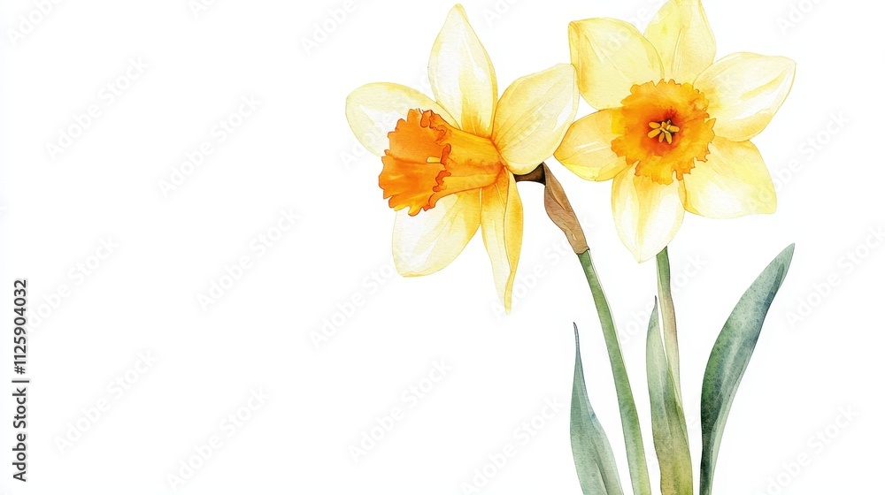 Naklejka premium Watercolor Daffodil Blooms