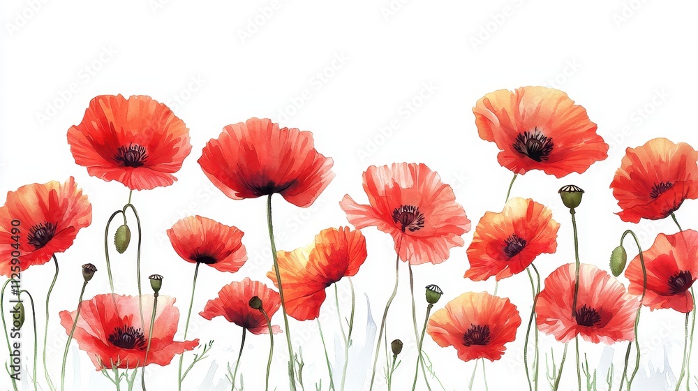 Naklejka premium Watercolor Poppy Field