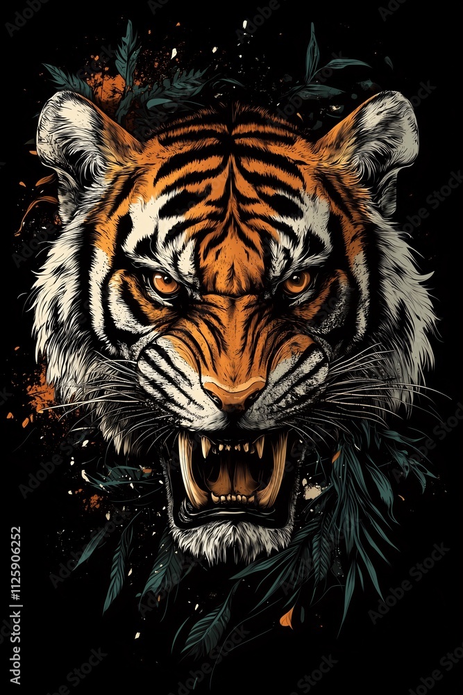 Tiger head with splashed ink landscape painting Tiger head with splashed ink landscape painting