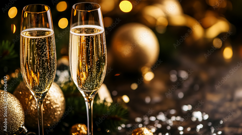 Glasses of champagne at a New Year�s party. Glasses of champagne at a New Year�s party.