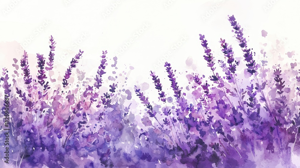 Naklejka premium Watercolor Lavender Fields