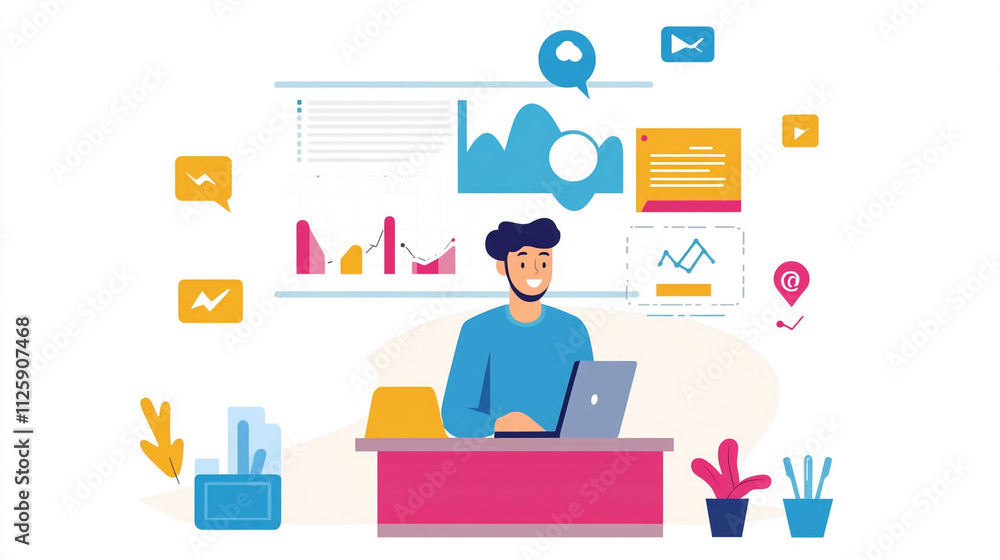 Creative professional working on data analysis in a modern office environment Creative professional working on data analysis in a modern office environment