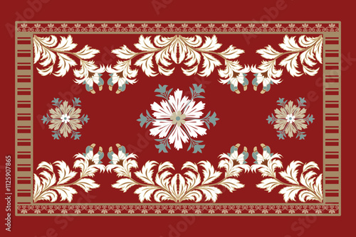 Persian Carpet or Iranian Carpet Traditional Design Oriental Damask Floral Embroidery Design for rug, Throws, Wallpaper, Wrapping, Fabric, Clothing and Tribal Vector Textures.