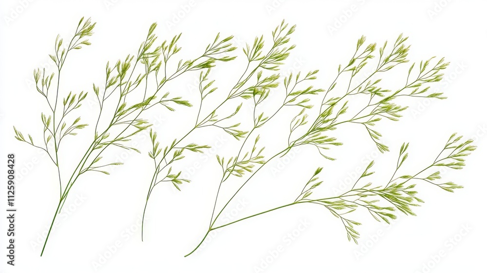 Fototapeta premium 90.Fine-leaved Nassella tenuissima isolated in a high-definition cutout, the slender, graceful blades spreading outward in a light, feathery form; the fine, soft leaves create a natural, airy