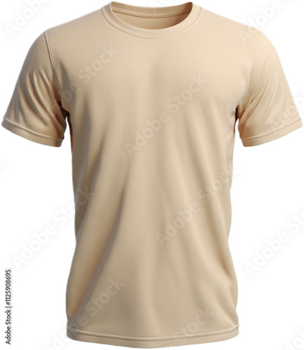 A plain beige t-shirt displayed on a transparent background. The simple and minimalistic design makes it suitable for casual wear or as a blank template for custom prints.