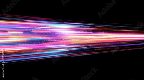 Abstract light streaks, digital data flow, fast speed, glowing lines.