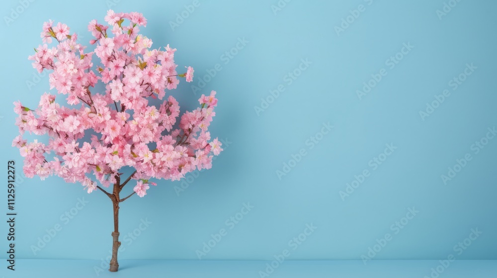 Pink flowering tree against blue background Pink flowering tree against blue background