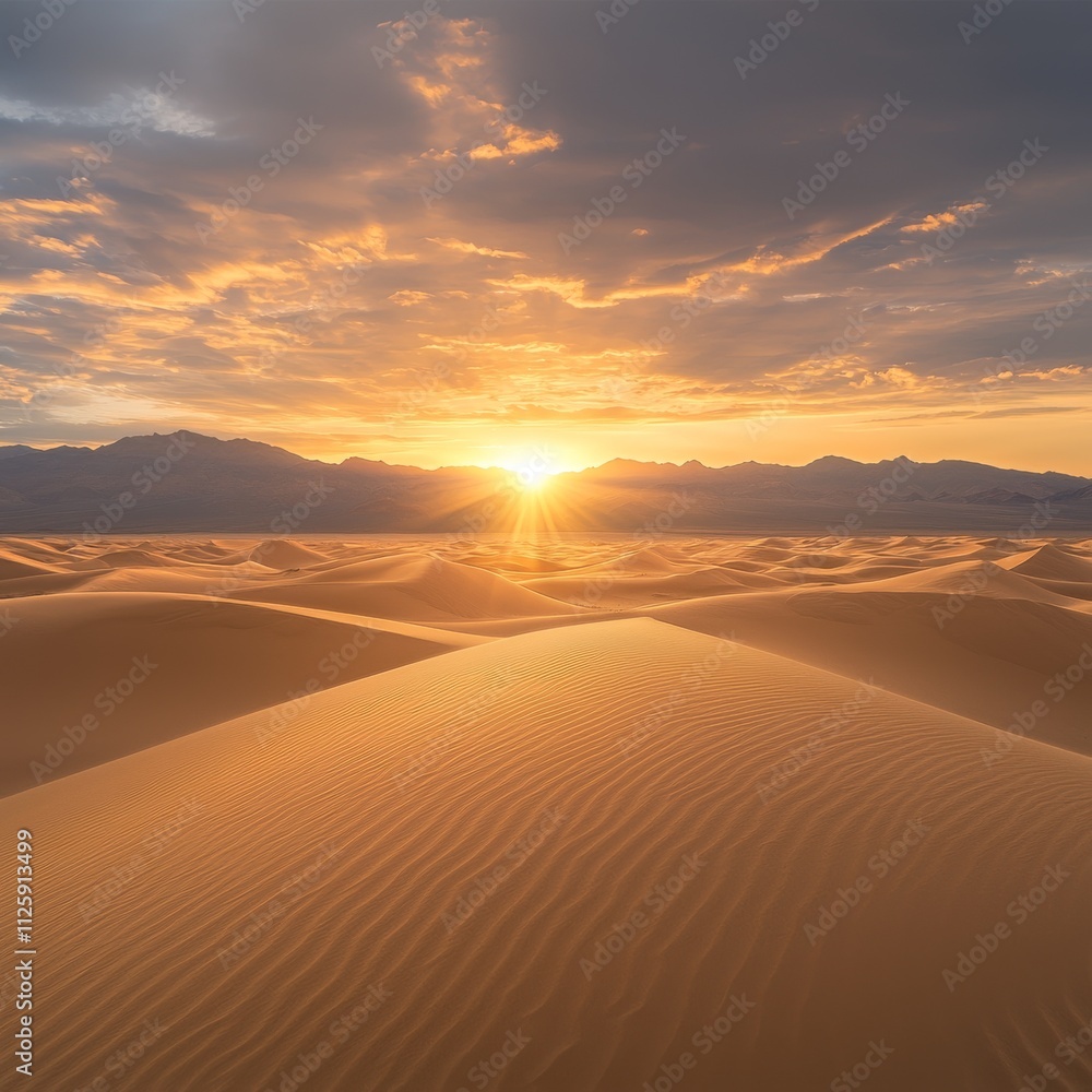 Desert Sunrise Golden Sandscape Panorama Desert Sunrise Golden Sandscape Panorama