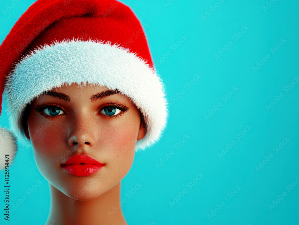 Festive mannequin with red Santa hat against a blue backdrop. Festive mannequin with red Santa hat against a blue backdrop.