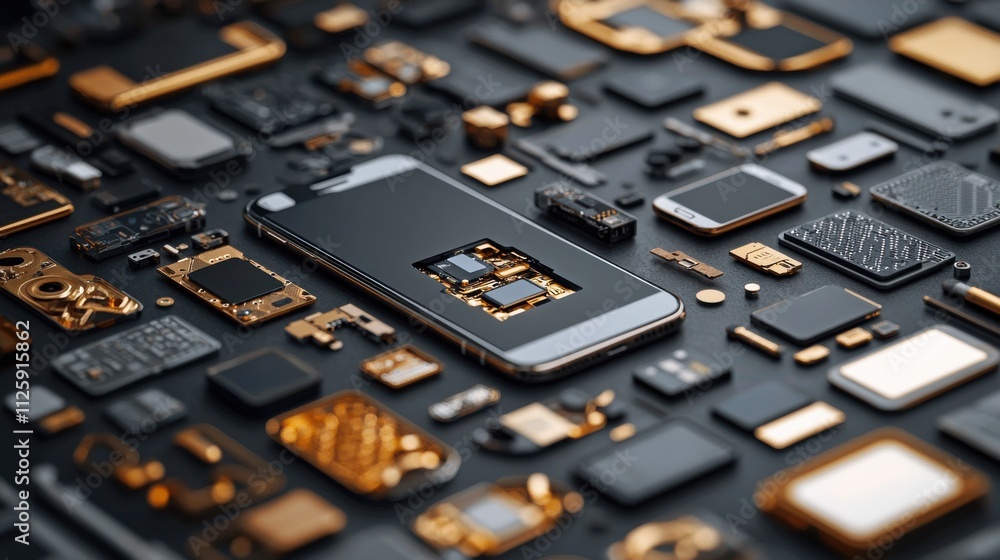 Recycling electronics close-up of eco-friendly smartphone parts Recycling electronics close-up of eco-friendly smartphone parts
