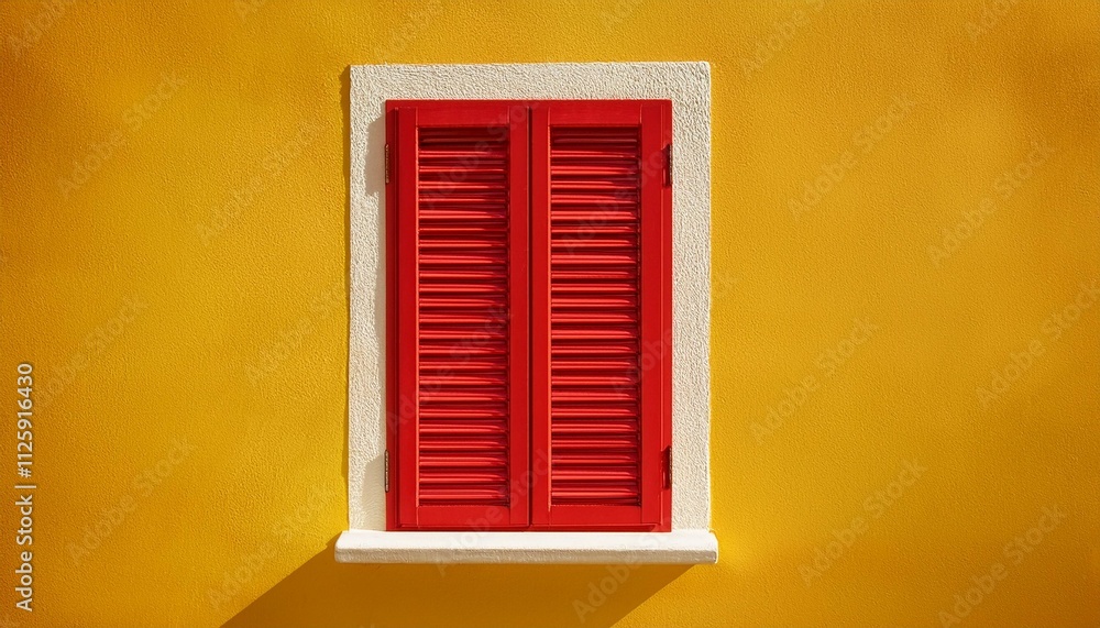 Red window on yellow wall.Generated image Red window on yellow wall.Generated image