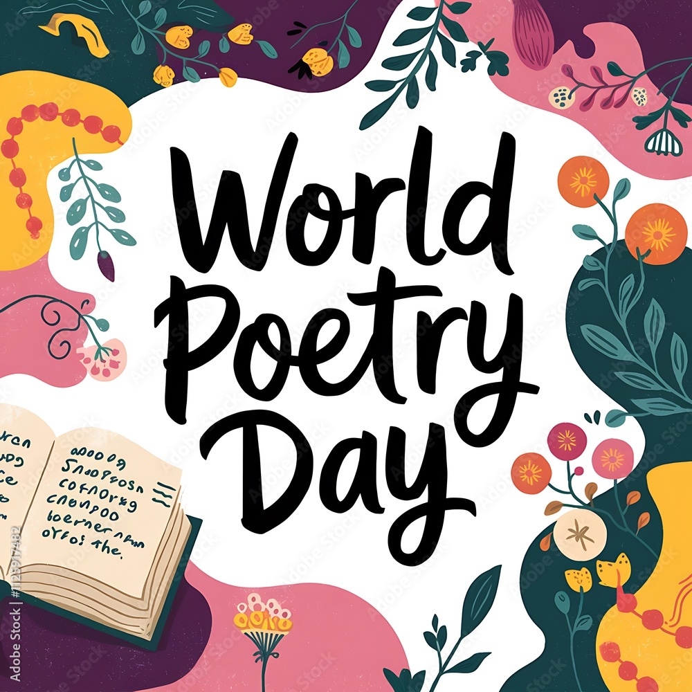 Obraz premium World Poetry Day Celebrated With Flowers And An Open Book