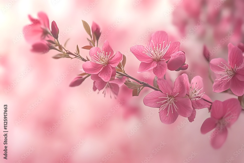 Obraz premium Stunning spring background with beautiful pink flowers in full bloom on a branch, providing space for text