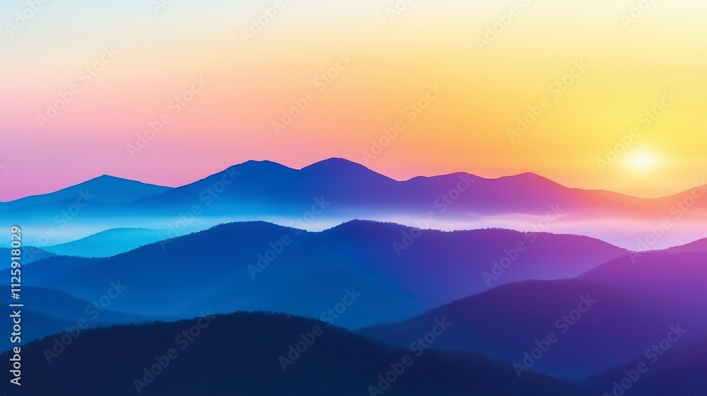 Fototapeta premium Serene Sunrise Misty Mountain Layers at Dawn
